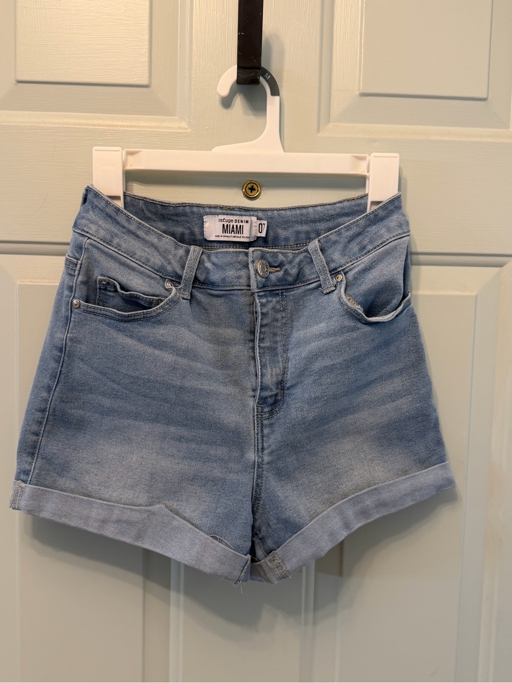 miami Light Wash Rolled-Hem Denim Shorts